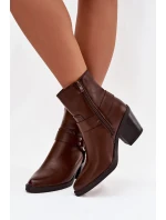Zateplené dámské kotníkové boty na podpatku s ozdobným prvkem hnědé Jurelle