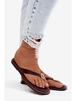 Dámské ploché žabky s zlatým detailem čokoládové model 22102942 - EVENTO