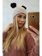 Fleecová čiapka 2 bambuľky K291 béžová - Oliwier