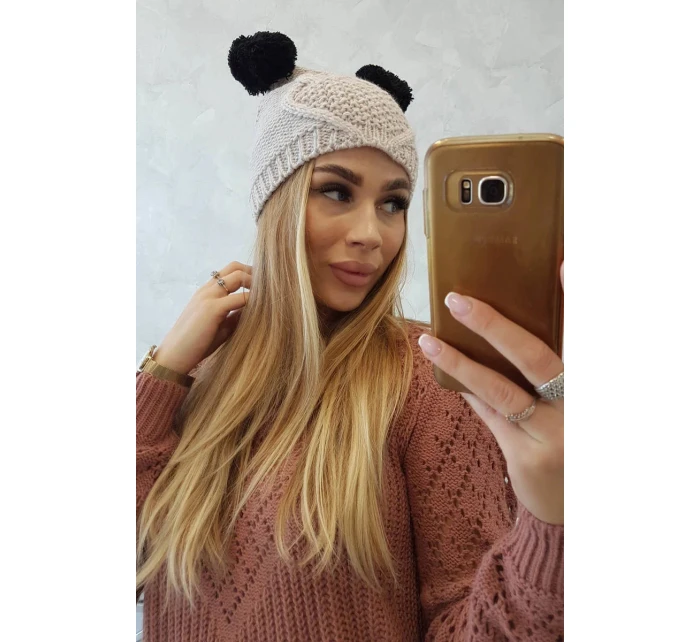 Fleecová čiapka 2 bambuľky K291 béžová - Oliwier