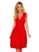 338-1 ELLENA elegantné šaty s výstrihom a záhybmi - ČERVENÉ 338-1 ELLENA elegantné šaty s výstrihom a záhybmi - ČERVENÉ