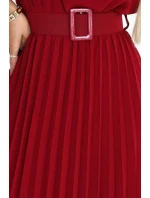 465-5 MIA Plisované šifónové midi šaty so širokým opaskom - Bordeaux 465-5 MIA Plisované šifónové midi šaty so širokým opaskom - Bordeaux