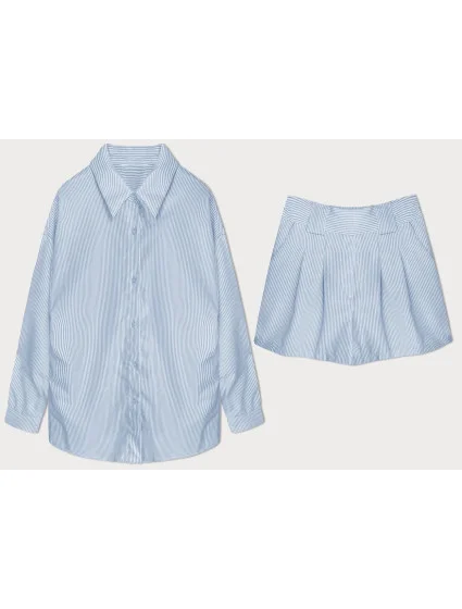 Pruhovaná súprava trička a šortiek modrá (16071)