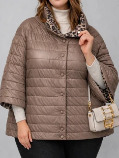 Dwustronna kurtka damska plus size z rękawem 3/4 Goodlookin kakao/panterka (M6-6308-358)