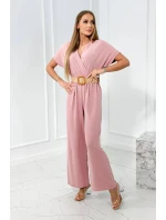 Kombinéza s ozdobným pásom púdrovo ružová
