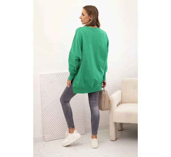Dámska bavlnená mikina so širokým spodným lemom zelená