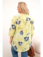 Dámská bavlněná halenka Plus Size s květinovým vzorem světle zelená