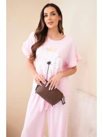 Dámsky viskózový set s potlačou blúzky a nohavíc candy pink