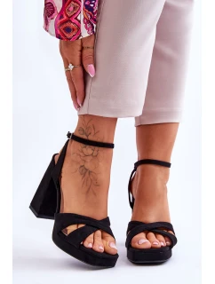 Zamszowe Sandały Na Kwadratowym Obcasie Czarne Powerful