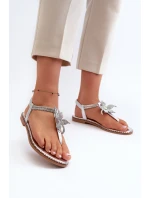 Dámské Ploché Sandály S Ozdobným Stříbrné model 21662037 - EVENTO