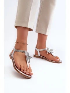 Dámské Ploché Sandály S Ozdobným Stříbrné model 21662037 - EVENTO
