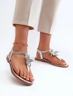 Dámské Ploché Sandály S Ozdobným Stříbrné model 21662037 - EVENTO