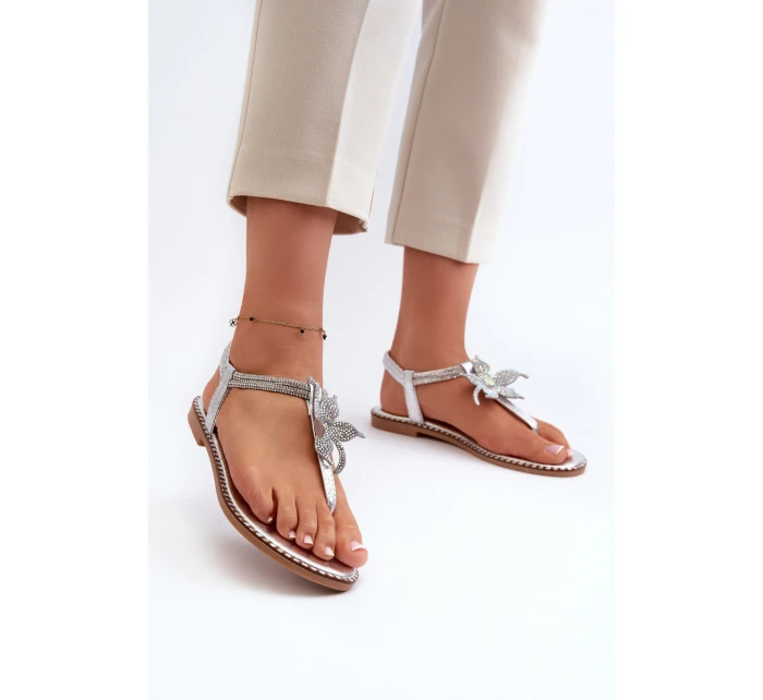 Dámské Ploché Sandály S Ozdobným Stříbrné model 21662037 - EVENTO