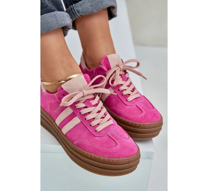 Zazoo N1068S4 Damskie Zamszowe Sneakersy Na Platformie Fuksja
