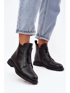 Skórzane Ocieplane Botki Damskie D&A MK52-026 Czarne