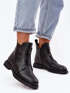 Kožené vyhřívané dámské kotníkové boty model 21715482 Černé - D&A