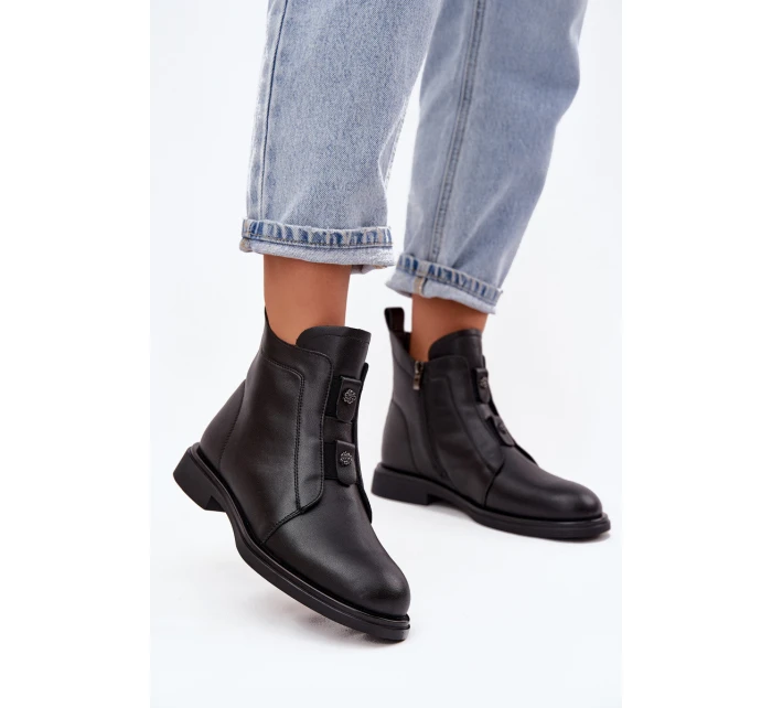 Skórzane Ocieplane Botki Damskie D&A MK52-026 Czarne