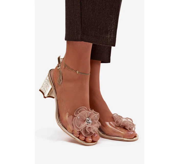 Sandály na podpatku s ozdobou D&A MR52-238 zlaté