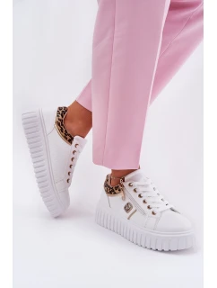 Buty Sportowe Damskie Na Platformie Z Eko Skóry Panterka Białe Velionna