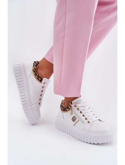 Buty Sportowe Damskie Na Platformie Z Eko Skóry Panterka Białe Velionna Buty Sportowe Damskie Na Platformie Z Eko Skóry Panterka Białe Velionna