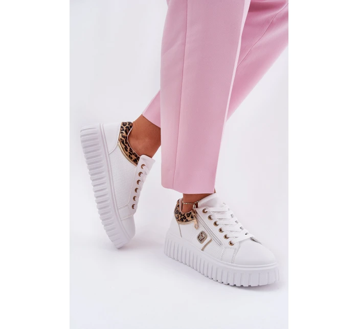 Buty Sportowe Damskie Na Platformie Z Eko Skóry Panterka Białe Velionna Buty Sportowe Damskie Na Platformie Z Eko Skóry Panterka Białe Velionna