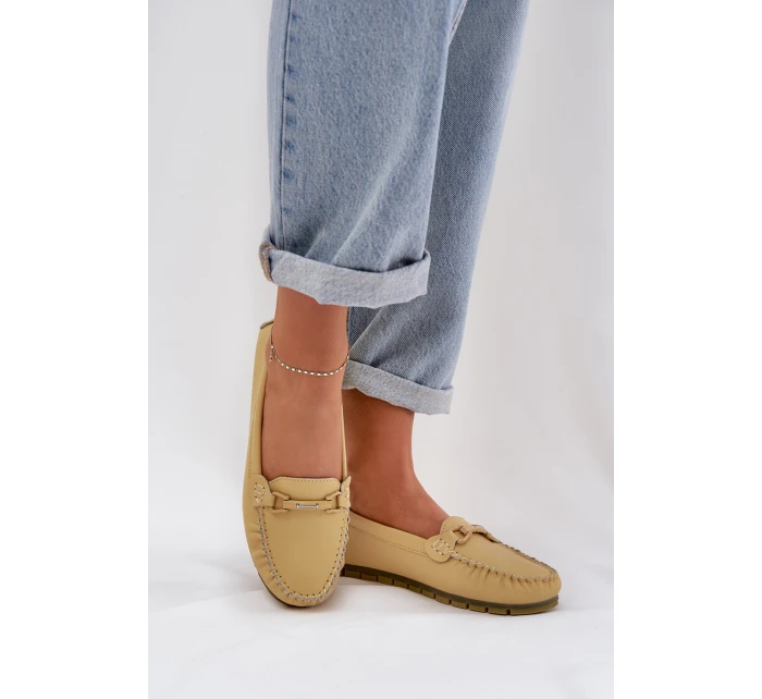 Płaskie Skórzane Mokasyny Z Ozdobą S.Barski LR51-547 Żółte Płaskie Skórzane Mokasyny Z Ozdobą S.Barski LR51-547 Żółte