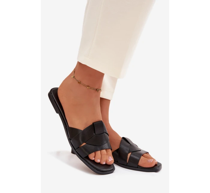 Dámské ploché pantofle s pásky Černé Marissae