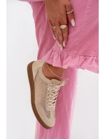 Kožené semišové dámské tenisky s síťovinou model 22027653 Béžové - Zazoo