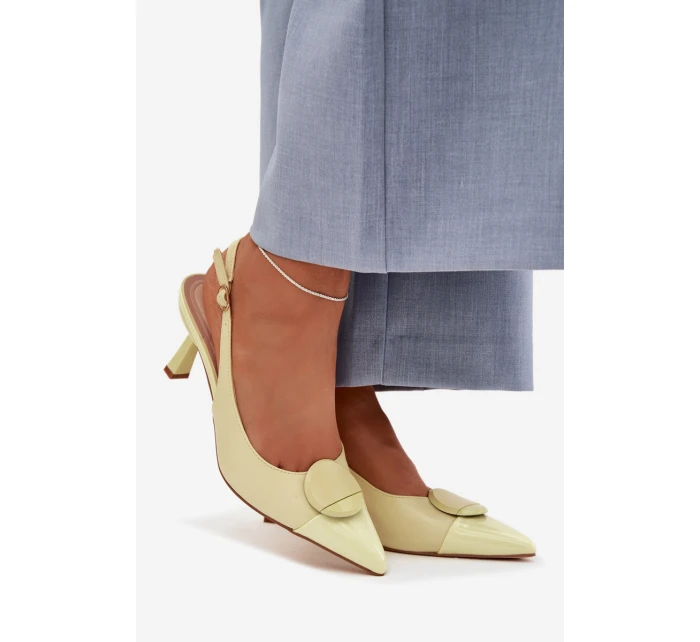 Dámské sandály na podpatku s ozdobným detailem Žluté Mariae