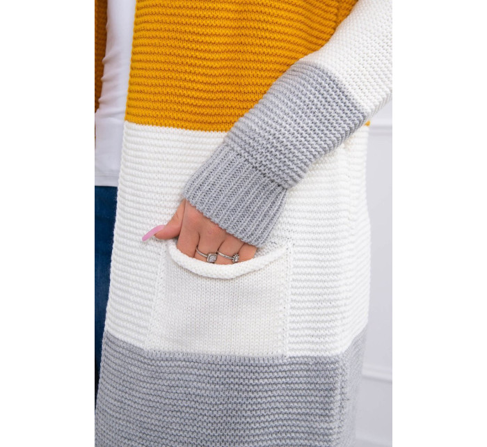 Dámsky pletený sveter Kesi - sivá + žltá + ecru
