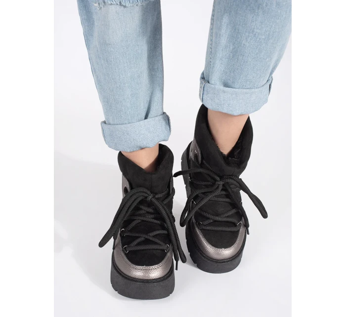 Pěkné dámské černé sněhule platforma Pěkné dámské černé sněhule platforma