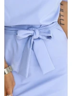 šaty s asymetrickou sukní a páskem MODRÉ model 21151834 - numoco