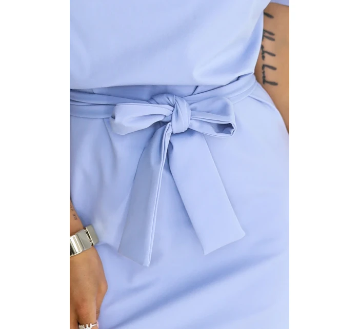 šaty s asymetrickou sukní a páskem MODRÉ model 21151834 - numoco