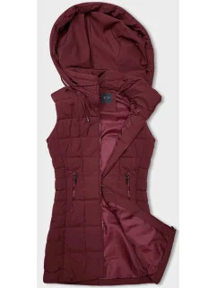Tmavo červená dámska vesta s kapucňou (16M9096-06)
