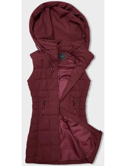 Tmavo červená dámska vesta s kapucňou (16M9096-06)