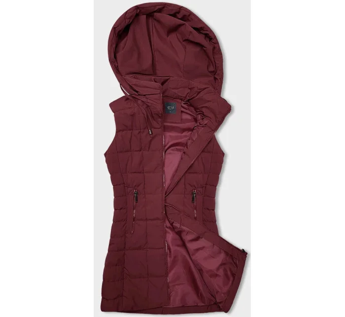 Tmavo červená dámska vesta s kapucňou (16M9096-06)