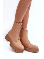 Skórzane Botki Na Płaskim Obcasie Z Suwakiem Camel  Vimal