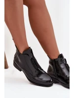 Lakierowane Ocieplane Botki Damskie Z Ozdobnym Detalem S.Barski HY52-525 Czarne