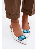 Kožené dámské lodičky na podpatku s ozdobou D&A LZ61-2006 Bílé