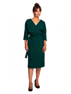 B241 Zavinovací šaty s páskem na zavázání - tmavě zelené