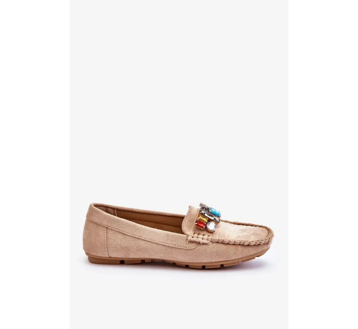 Dámské semišové mokasíny s krystaly Béžove Lucille Dámské semišové mokasíny s krystaly Béžove Lucille