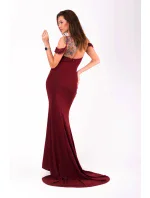 Dámske šaty EVA & LOLA na ramienka dlhé s vlečkou bordó - Bordová / S - EVA & LOLA