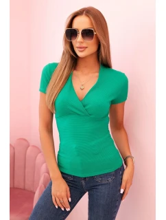 Dámská pruhovaná bavlněná blůza s model 21820457 výstřihem zelená - K-Fashion