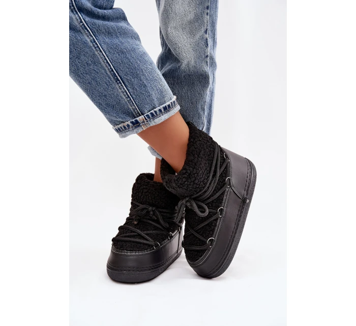 Dámské sněhule s beránkovým kožíškem typu vázané Černé Belira Dámské sněhule s beránkovým kožíškem typu vázané Černé Belira