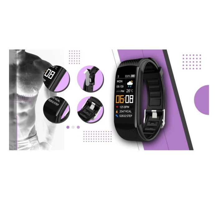 GIEWONT Smart hodinky čierne svetlo fialové 2 pruhy GW200-8 GIEWONT Smart hodinky čierne svetlo fialové 2 pruhy GW200-8