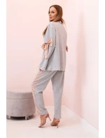 Dámska súprava z viskózy - sako s klopami a nohavice s lampasom sivá