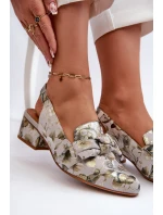 Damskie Skórzane Sandały Na Niskim Obcasie W Kwiaty Maciejka N6539-38 Zielone