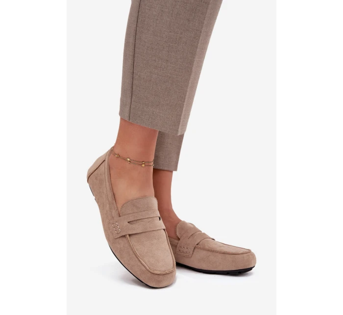 Loafersy Mokasyny Damskie Płaskie Beżowe Roseline