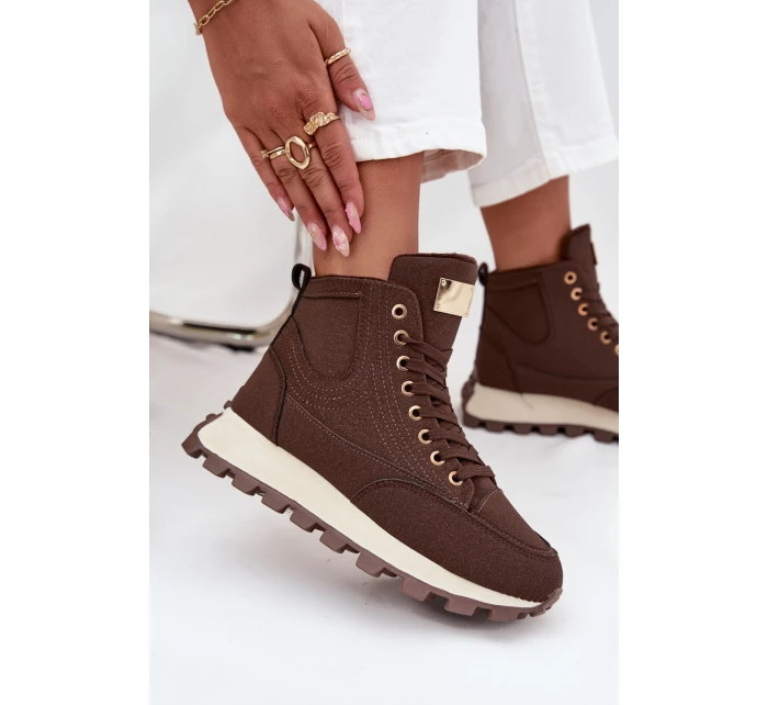 Ocieplane Trapery Damskie Na Platformie Brązowe Marivira Ocieplane Trapery Damskie Na Platformie Brązowe Marivira