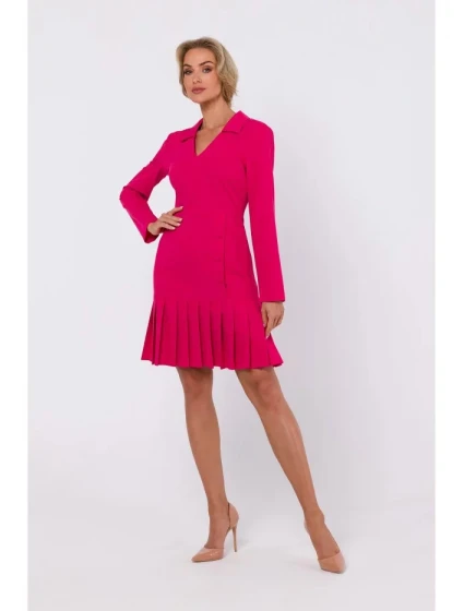 Dámske šaty so skladaným lemom M752 Tmavo ružová - MOE Dámske šaty so skladaným lemom M752 Tmavo ružová - MOE